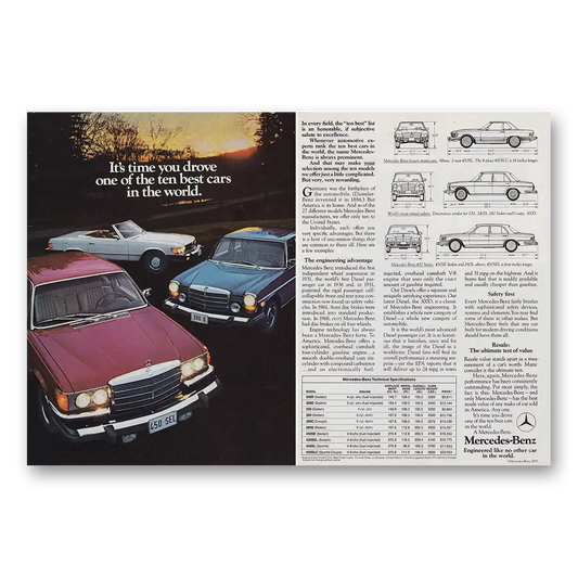 1975 Mercedes Benz Time You Drove One of the Ten Best Cars Vintage Magazine Print Ad