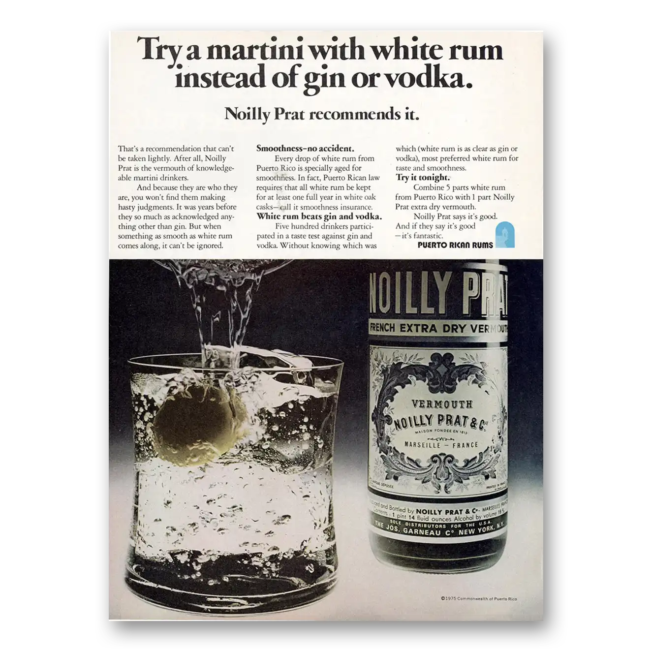 1975 Noilly Prat Vermouth Martini With White Rum Vintage Magazine Print Ad