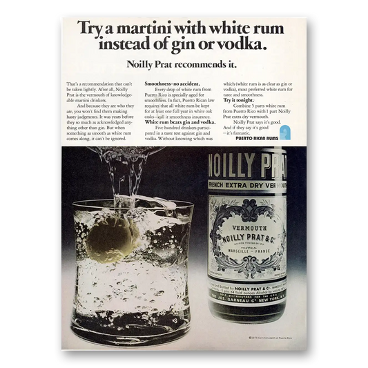 1975 Noilly Prat Vermouth Martini With White Rum Vintage Magazine Print Ad