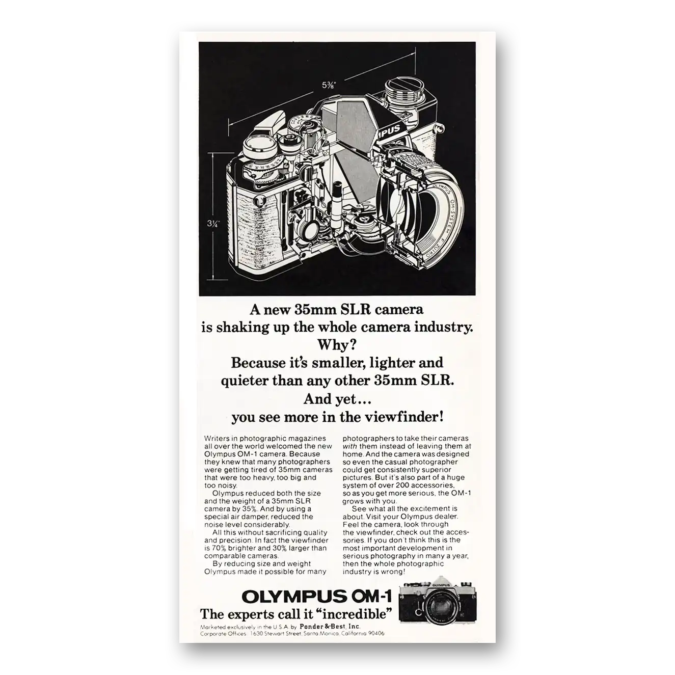 1975 Olympus Camera Shaking Up the Whole Camera Industry Vintage Magazine Print Ad