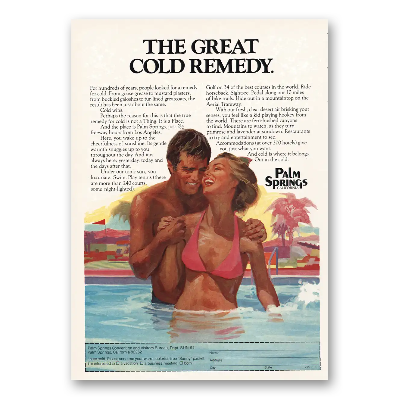 1975 Palm Springs California Great Cold Remedy Vintage Magazine Print Ad