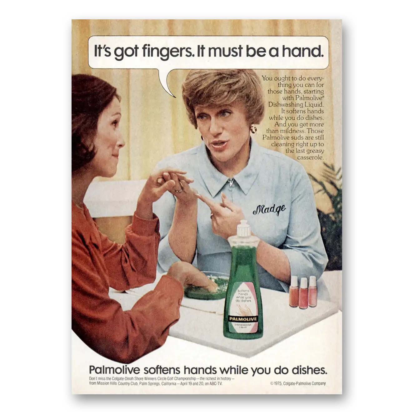 1975 Palmolive Dish Soap Got Fingers It Must Be a Hand Vintage Magazine Print Ad