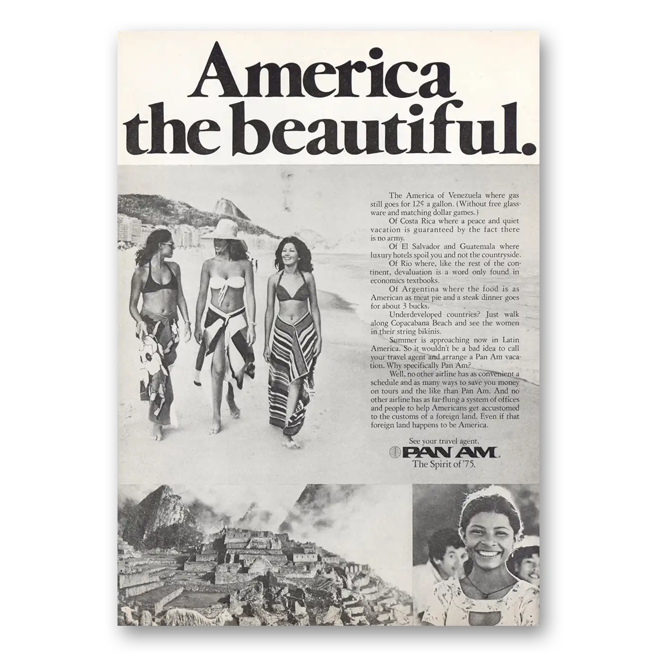 1975 Pan Am America the Beautiful Vintage Magazine Print Ad