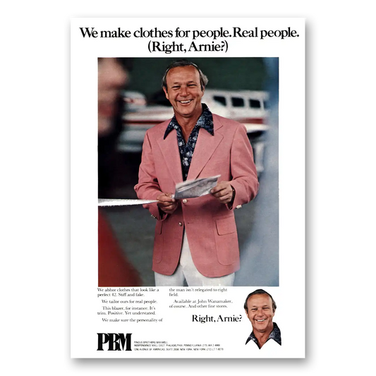 1975 Pincus Brothers Maxwell PBM Clothes for People Real People Right Arnie Vintage Magazine Print Ad