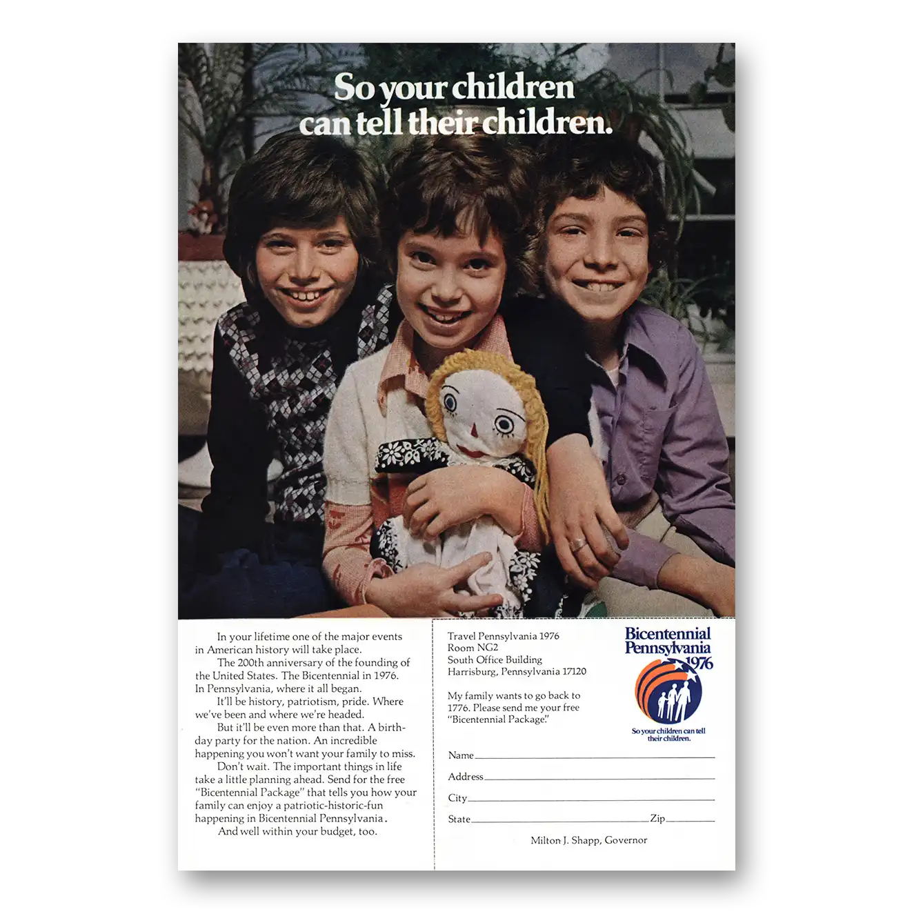 1975 Pennsylvania Bicentennial Children Can Tell Their Children Vintage Magazine Print Ad