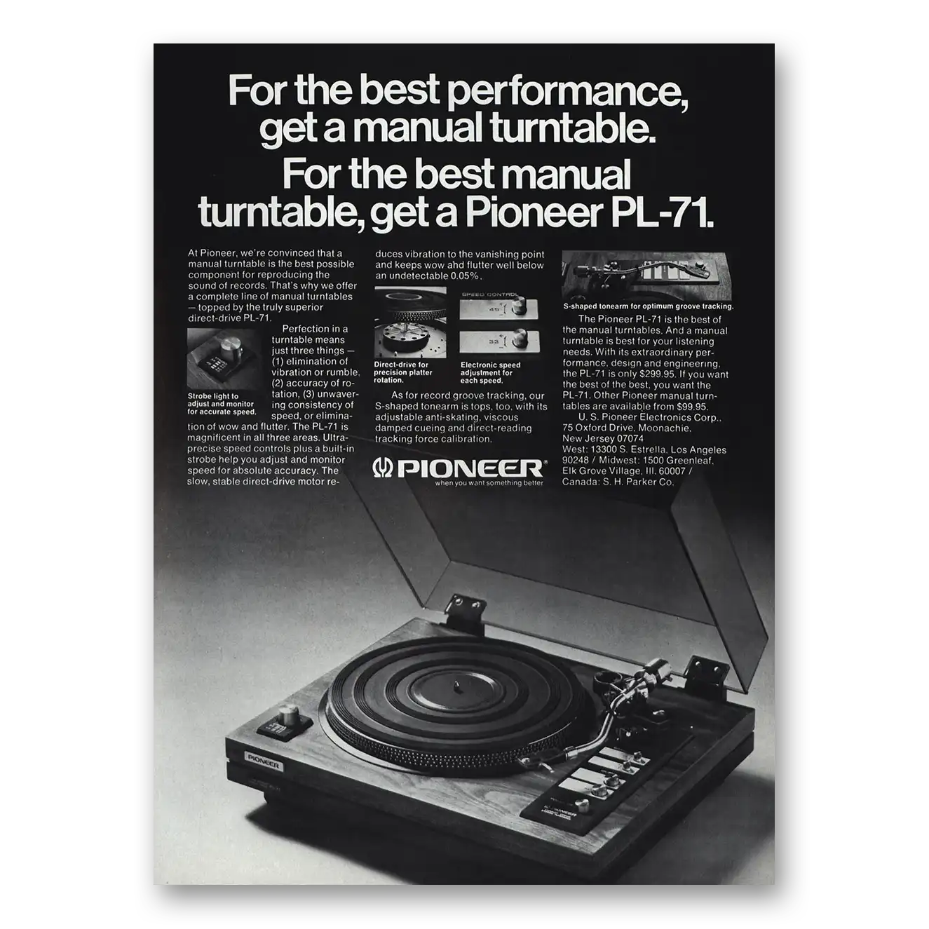 1975 Pioneer Turntables Best Performance Get a Manual Turntable Vintage Magazine Print Ad