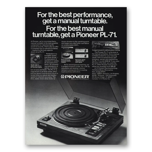 1975 Pioneer Turntables Best Performance Get a Manual Turntable Vintage Magazine Print Ad