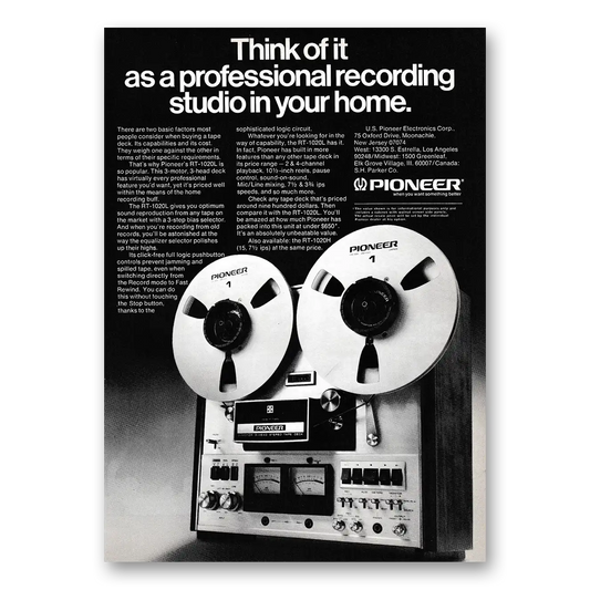 1975 Pioneer Tape Deck Think of It As a Professional Recording Studio In Your Home Vintage Magazine Print Ad