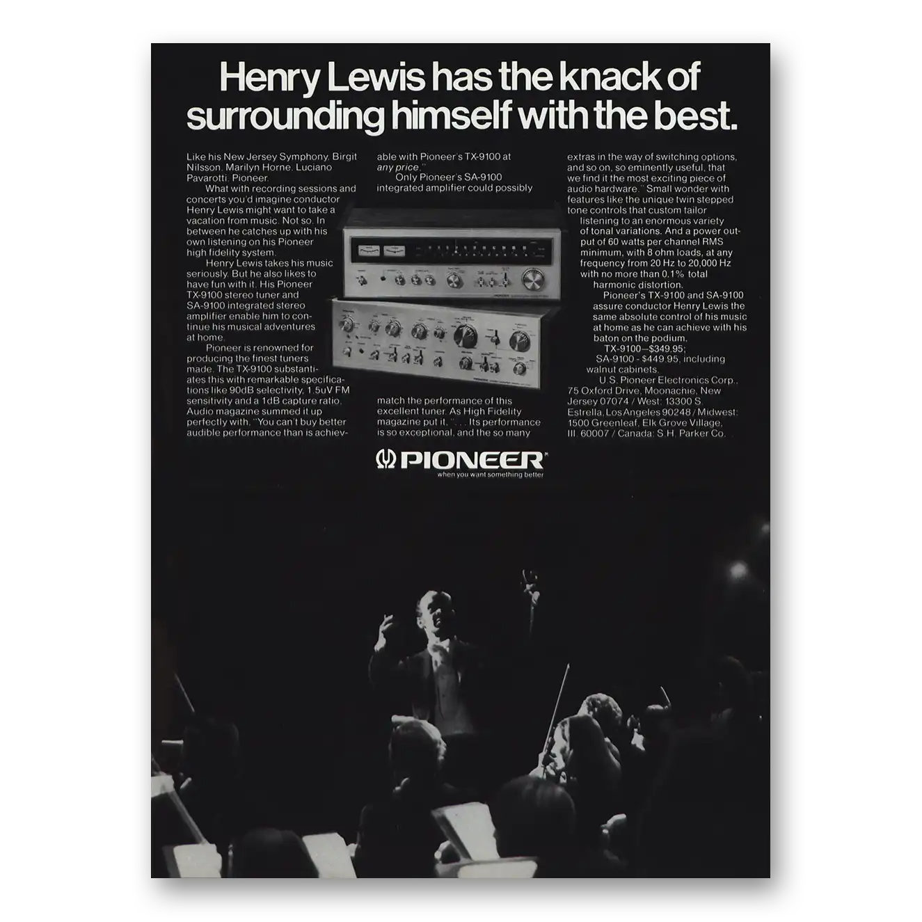 1975 Pioneer Stereo Components Henry Lewis Has the Knack of Surrounding Himself Vintage Magazine Print Ad