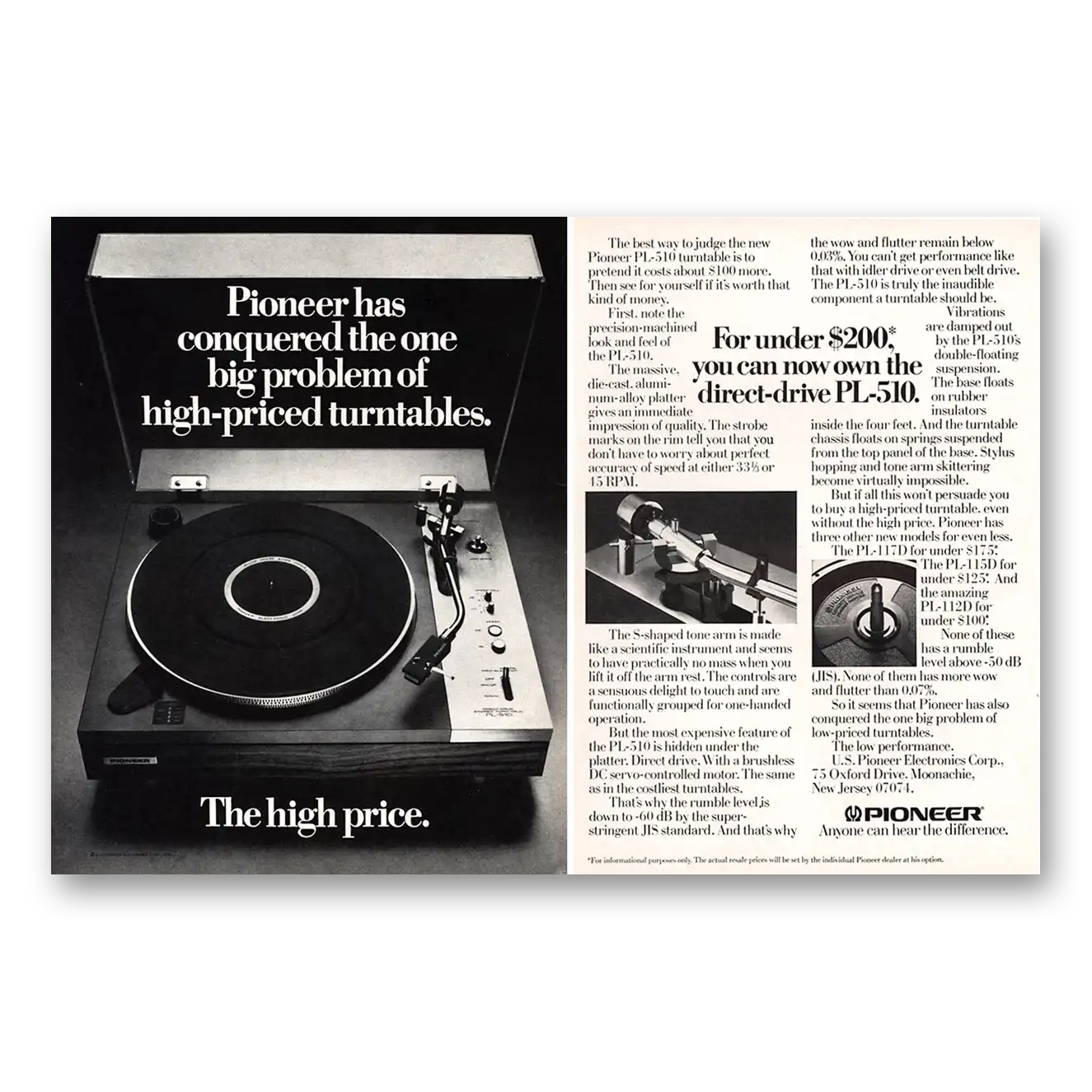 1975 Pioneer Turntables Conquered the One Big Problem Vintage Magazine Print Ad