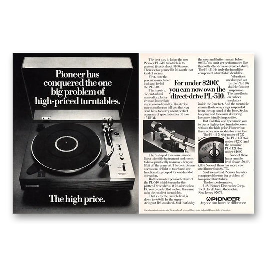 1975 Pioneer Turntables Conquered the One Big Problem Vintage Magazine Print Ad