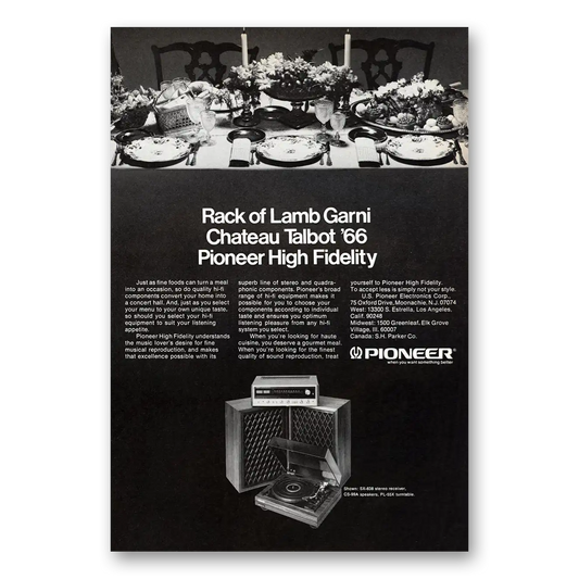 1975 Pioneer Stereo Components High Fidelity Rack of Lamb Garni Vintage Magazine Print Ad