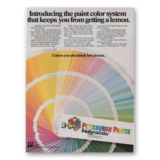 1975 Pittsburgh Paints Keeps You From Getting a Lemon Vintage Magazine Print Ad