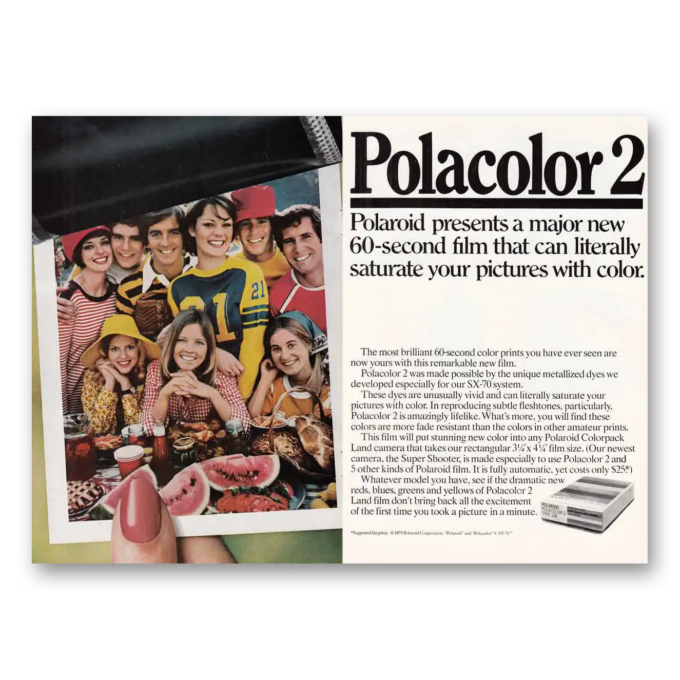 1975 Polarcolor 2 Film 60 Second Film Vintage Magazine Print Ad