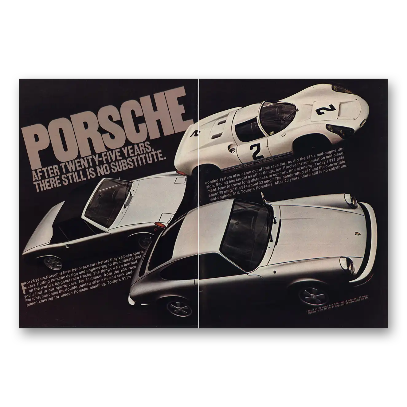 1975 Porsche After Twenty Five Years No Substitute Vintage Magazine Print Ad