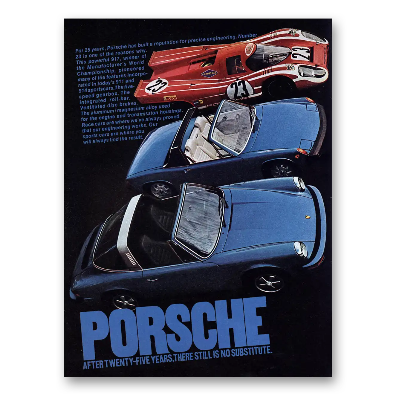 1975 Porsche After Twenty Five Years No Substitute Vintage Magazine Print Ad