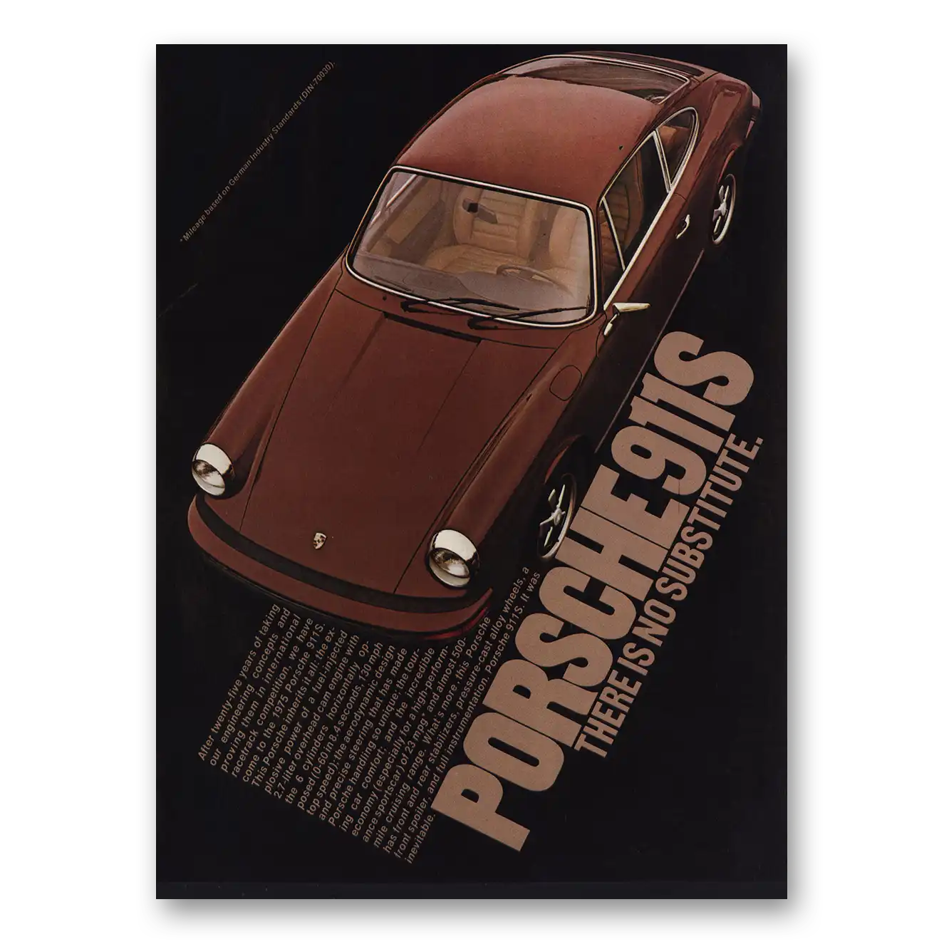 1975 Porsche No Substitute Vintage Magazine Print Ad