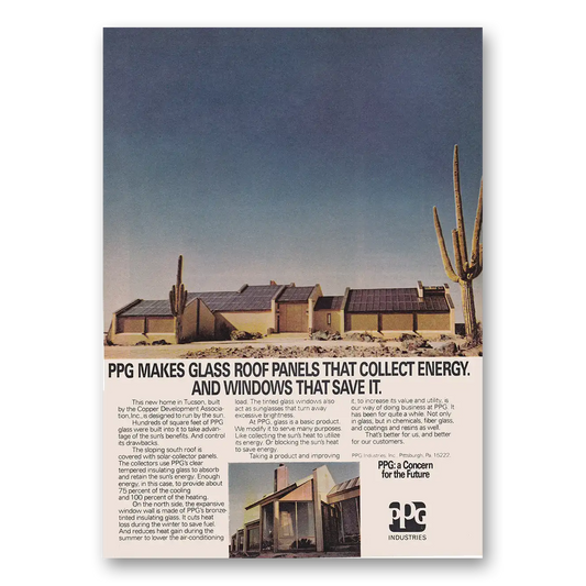 1975 PPG Pittsburgh Plate Glass Makes Glass Roof Panels That Collect Energy Vintage Magazine Print Ad