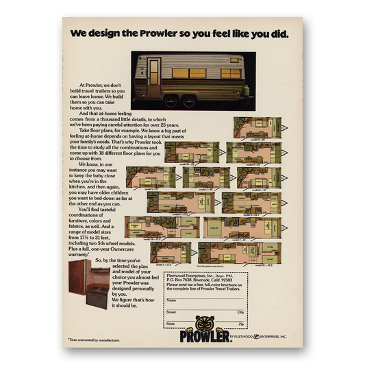 1975 Fleetwood Prowler RV We Design Vintage Magazine Print Ad