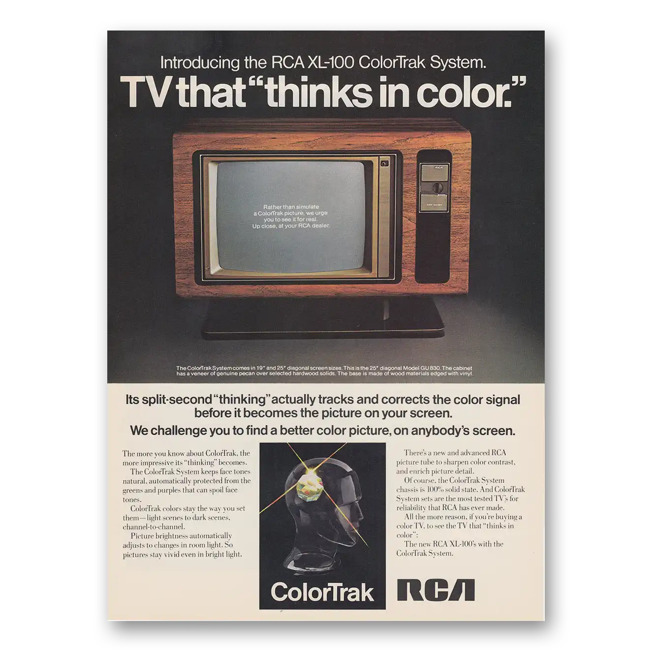 1975 RCA Television ColorTrak TV That Thinks In Color Vintage Magazine Print Ad