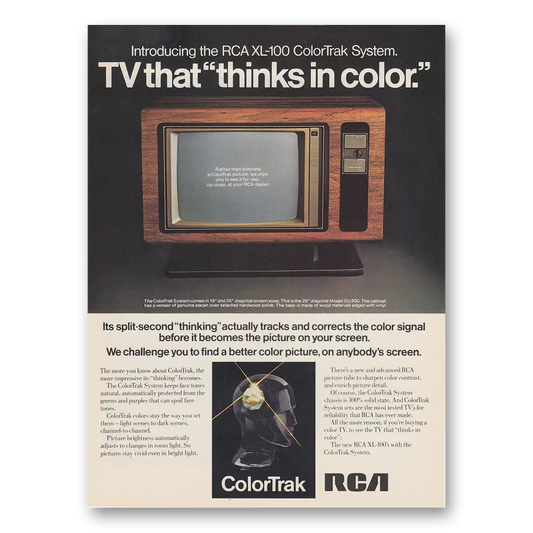 1975 RCA Television ColorTrak TV That Thinks In Color Vintage Magazine Print Ad