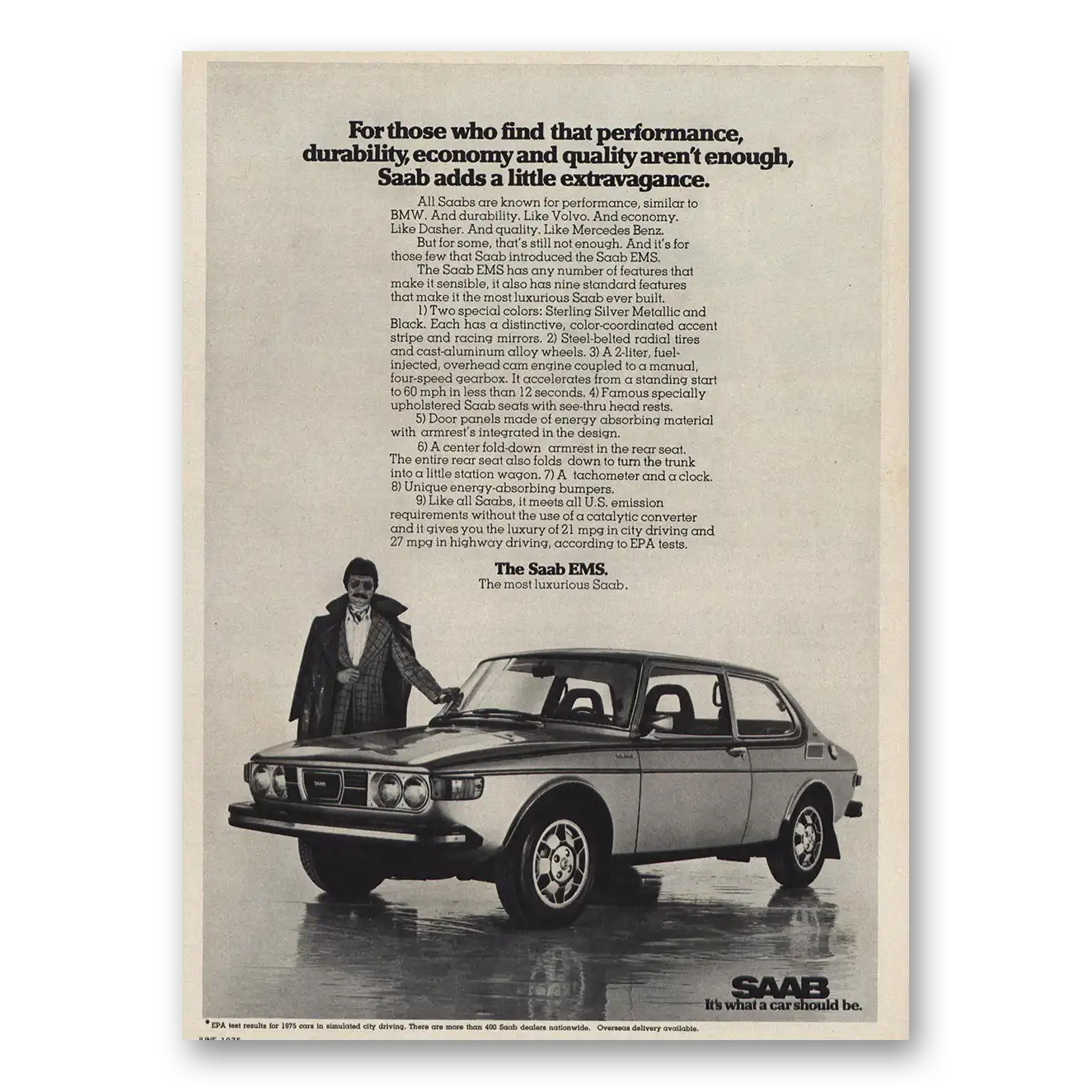 1975 Saab Little Extravagance Vintage Magazine Print Ad