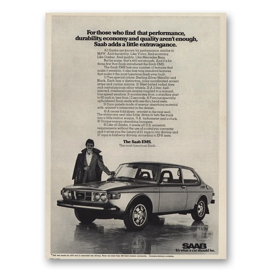 1975 Saab Little Extravagance Vintage Magazine Print Ad