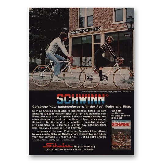 1975 Schwinn Bicycles Wright Cycle Vintage Magazine Print Ad