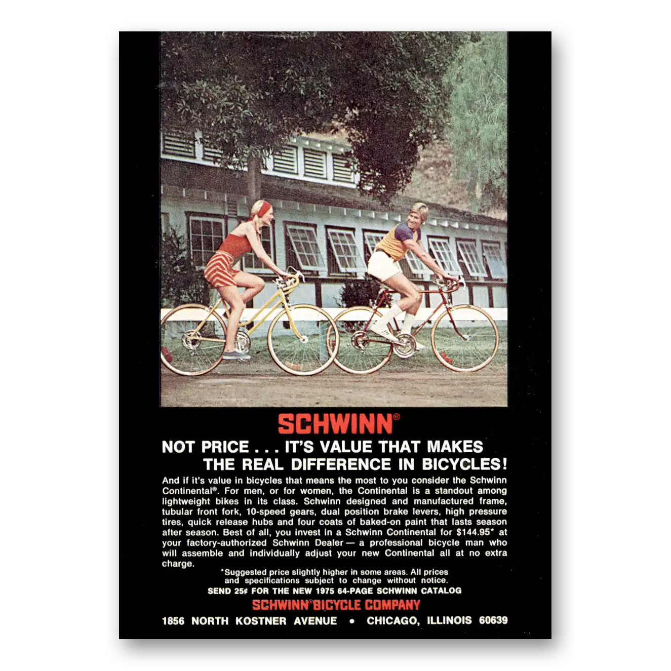 1975 Schwinn Bicycles Not Price Its Value That Makes the Real Difference Vintage Magazine Print Ad