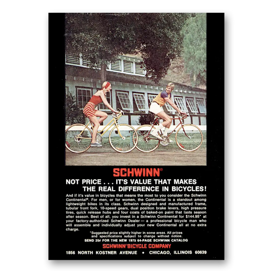 1975 Schwinn Bicycles Not Price Its Value That Makes the Real Difference Vintage Magazine Print Ad