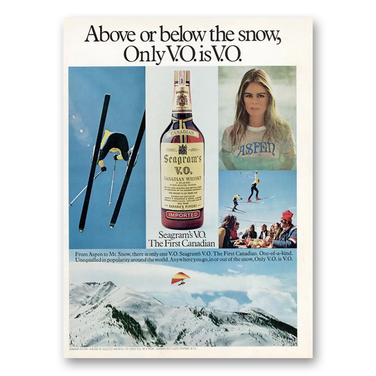 1975 Seagrams VO Whisky Above or Below the Snow Vintage Magazine Print Ad