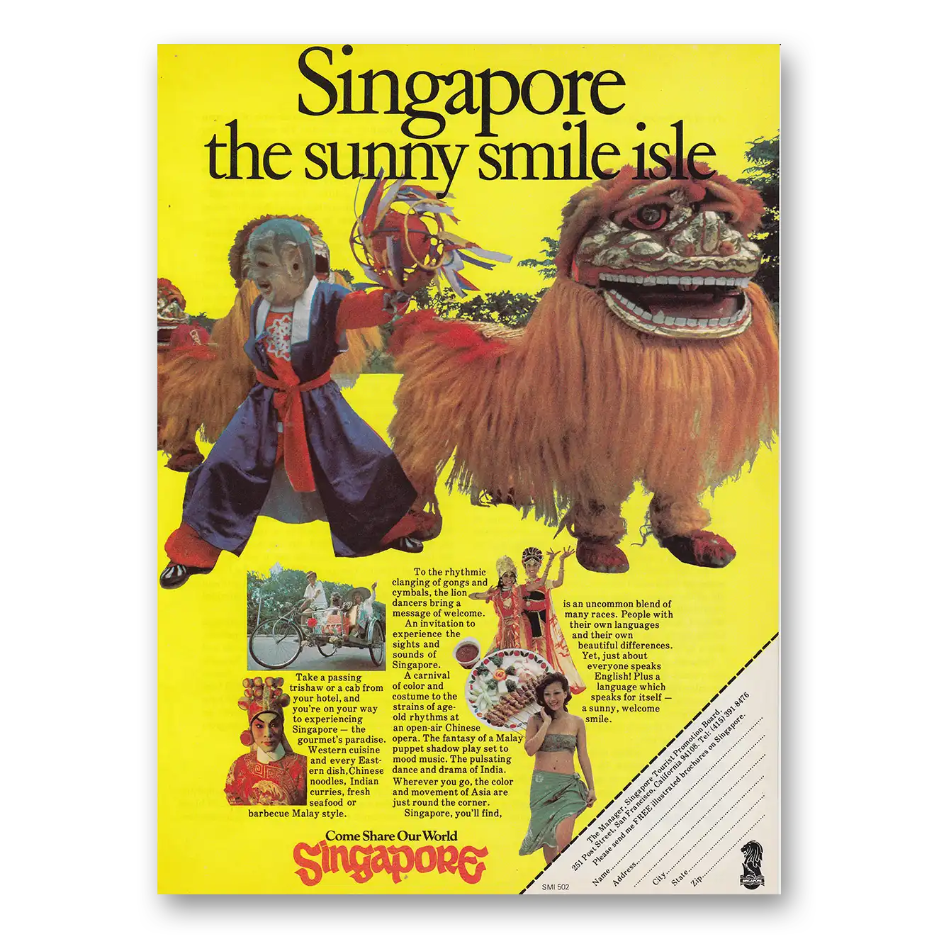 1975 Singapore Sunny Smile Isle Vintage Magazine Print Ad