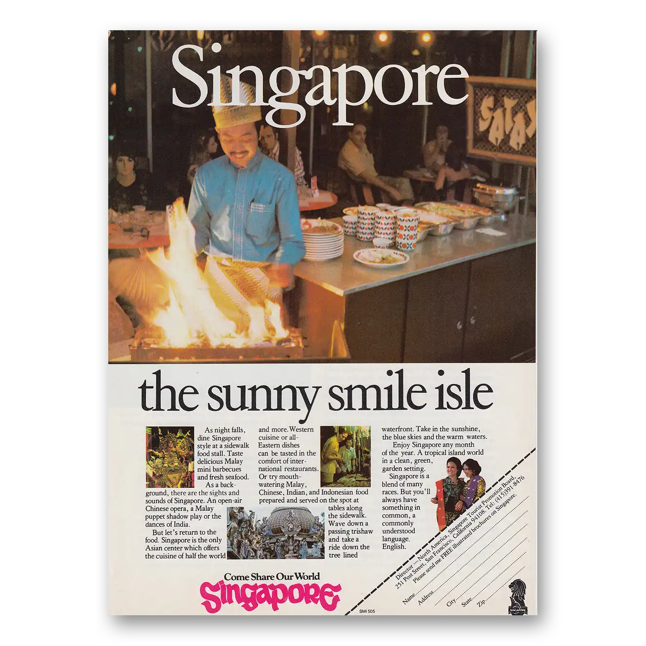 1975 Singapore Sunny Smile Isle Vintage Magazine Print Ad