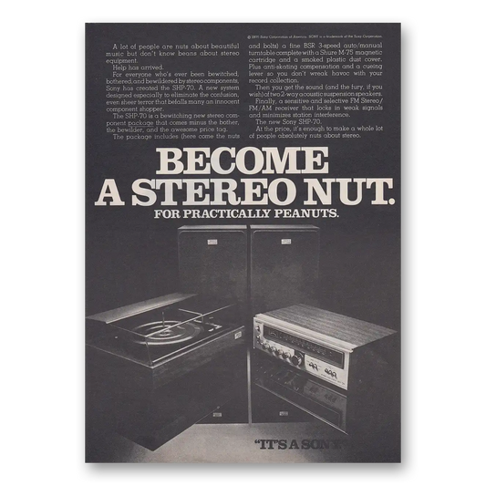 1975 Sony Stereo Become a Stereo Nut Vintage Magazine Print Ad