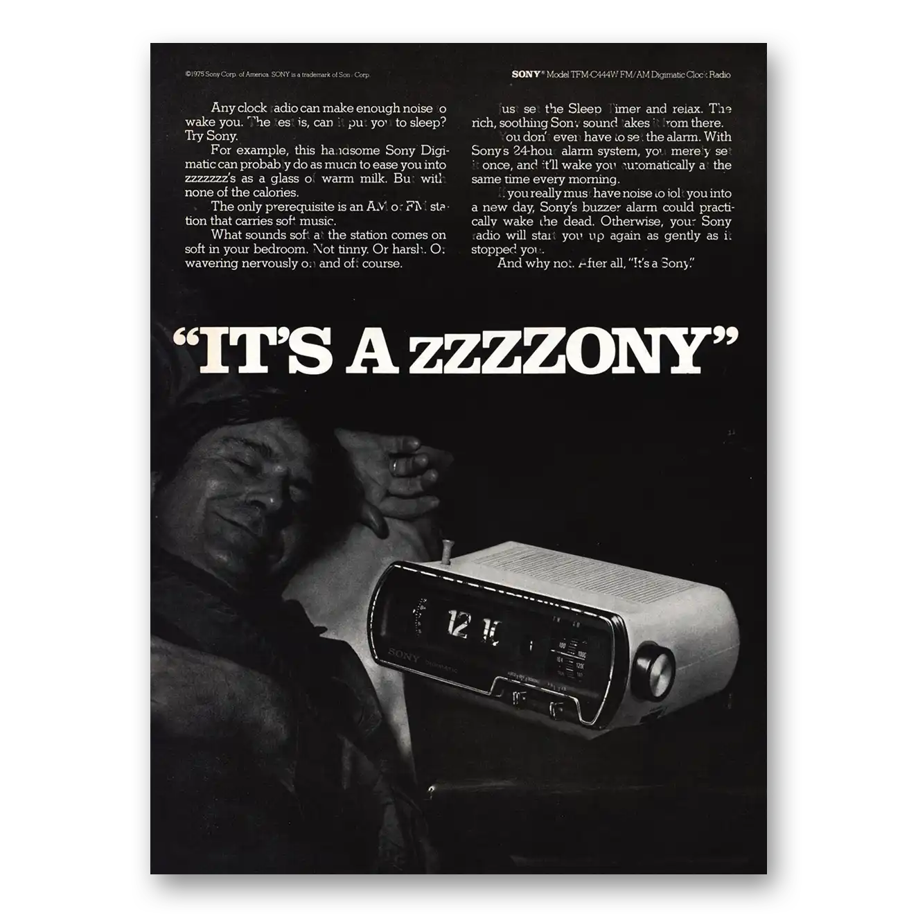 1975 Sony Radio Zzzzony Vintage Magazine Print Ad