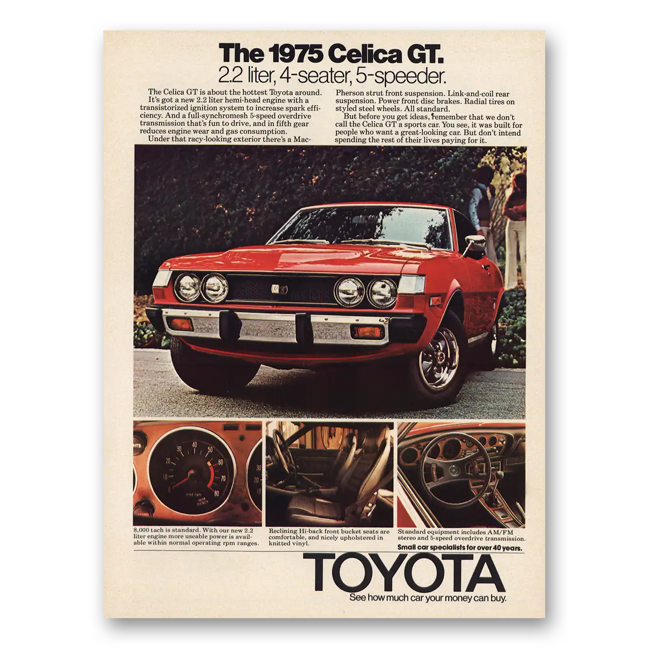 1975 Toyota Celica 5 Speeder Vintage Magazine Print Ad