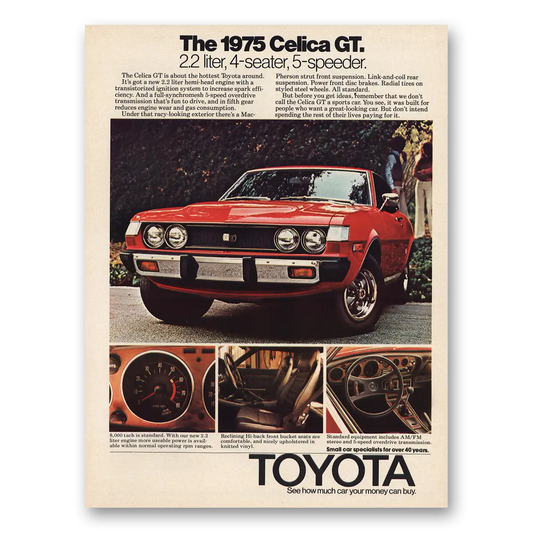 1975 Toyota Celica 5 Speeder Vintage Magazine Print Ad