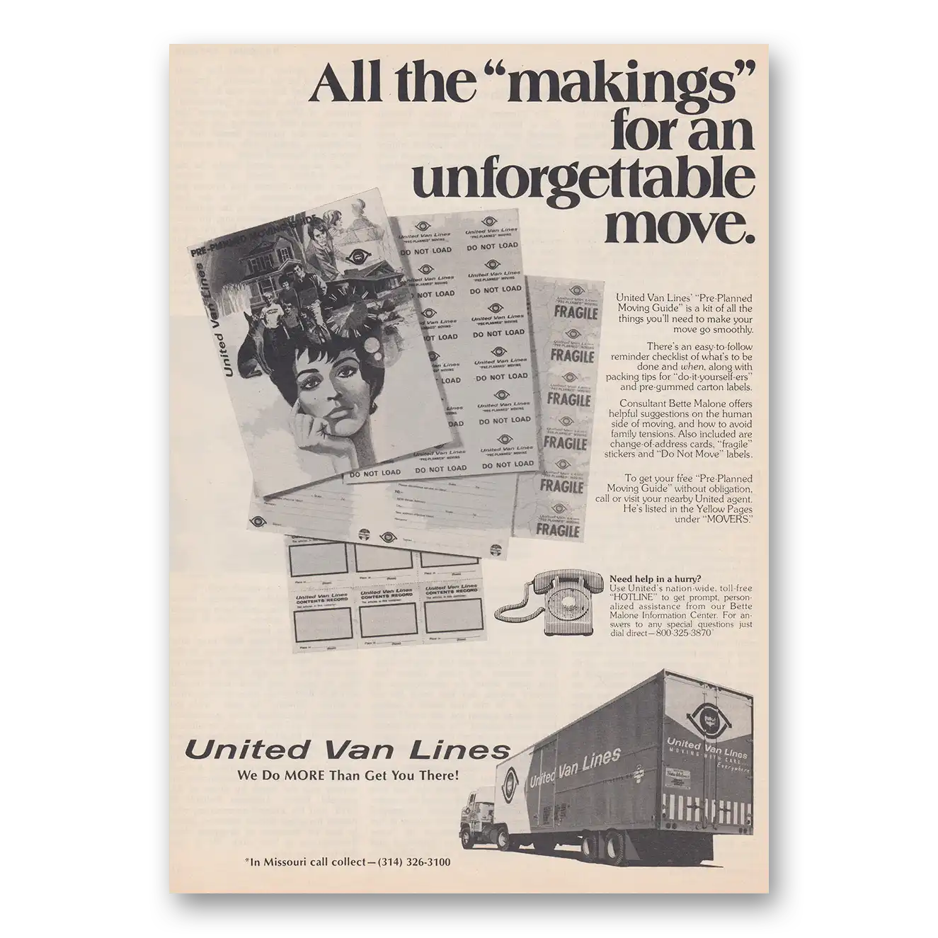 1975 United Van Lines All the Makings for an Unforgettable Move Vintage Magazine Print Ad