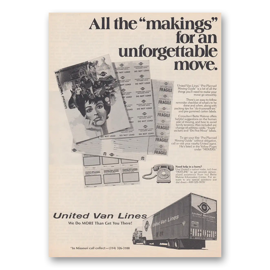 1975 United Van Lines All the Makings for an Unforgettable Move Vintage Magazine Print Ad