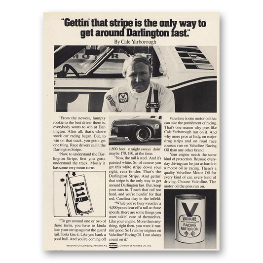 1975 Valvoline Motor Oil Cale Yarborough Vintage Magazine Print Ad