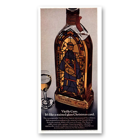 1975 Vieille Cure Liqueur Like Stained Glass Christmas Card Vintage Magazine Print Ad