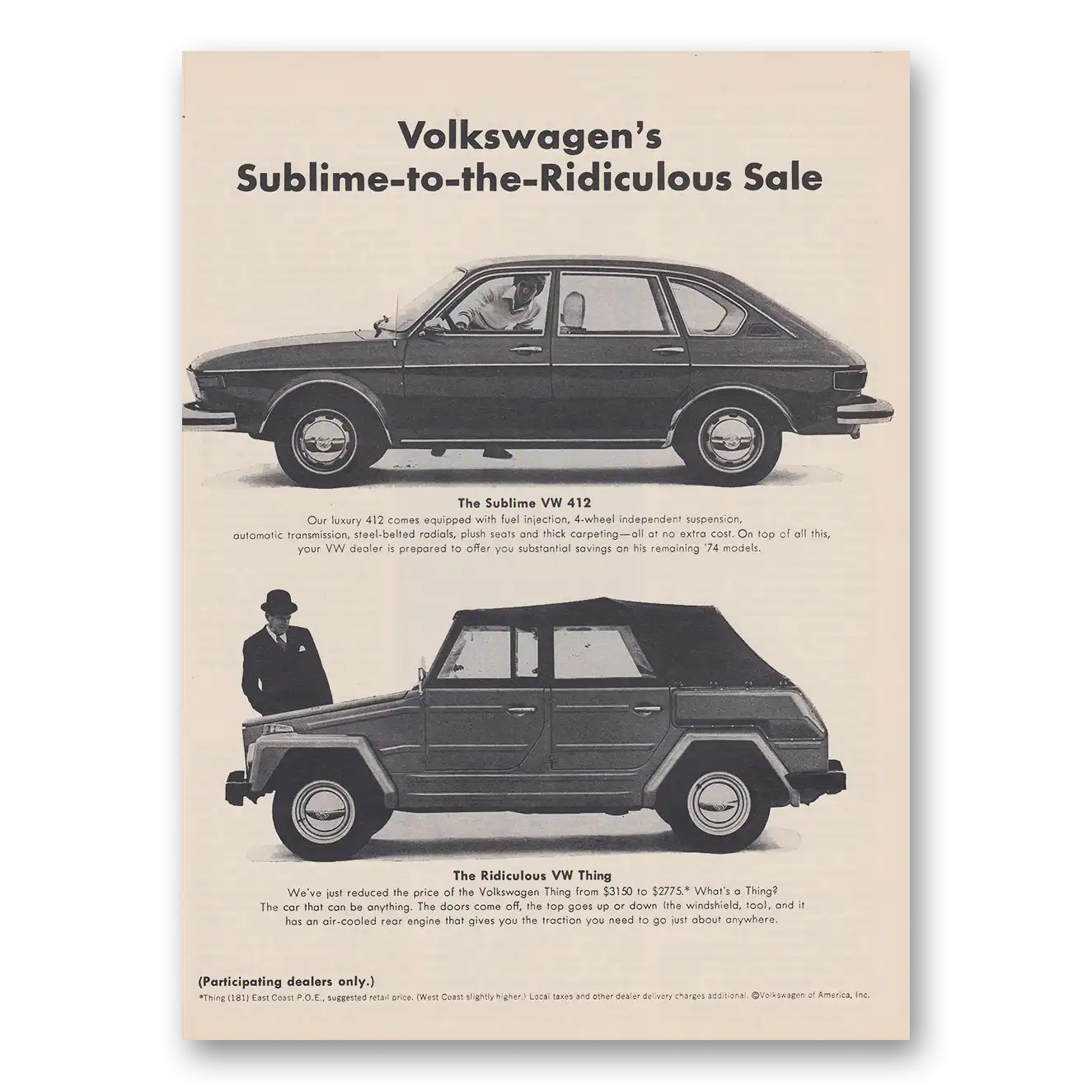 1974 Volkswagen Thing Sublime to the Ridiculous Vintage Magazine Print Ad