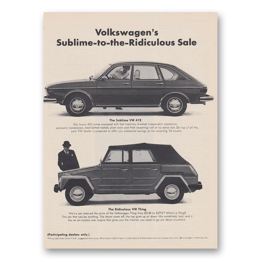 1974 Volkswagen Thing Sublime to the Ridiculous Vintage Magazine Print Ad