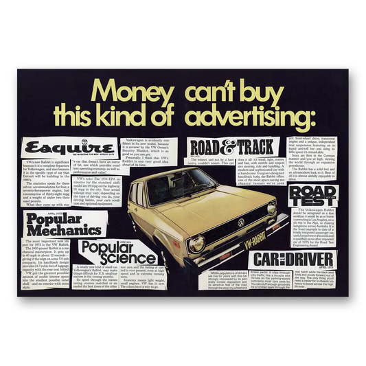 1975 Volkswagen Rabbit Money Cant Buy This Kind of Advertising Vintage Magazine Print Ad