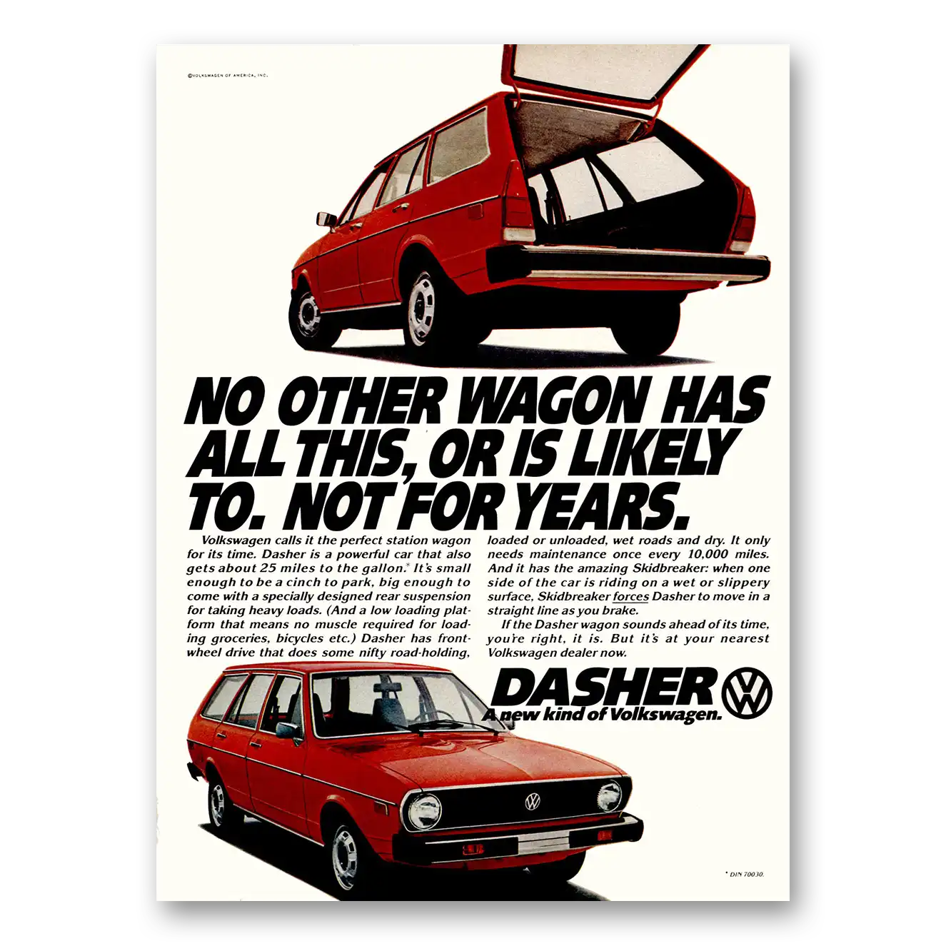 1975 Volkswagen Dasher No Other Wagon Has All This Vintage Magazine Print Ad