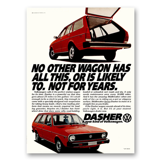 1975 Volkswagen Dasher No Other Wagon Has All This Vintage Magazine Print Ad