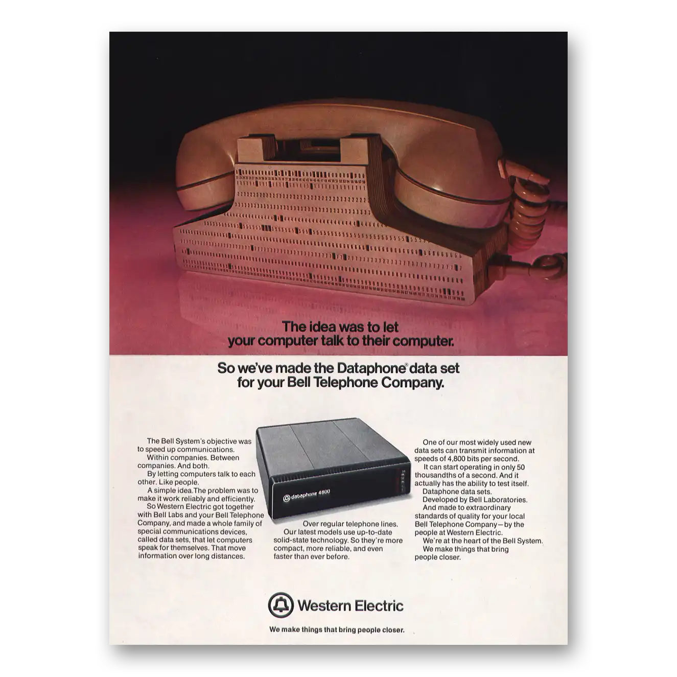 1975 Western Electric Dataphone Your Computer Talk to Their Computer Vintage Magazine Print Ad