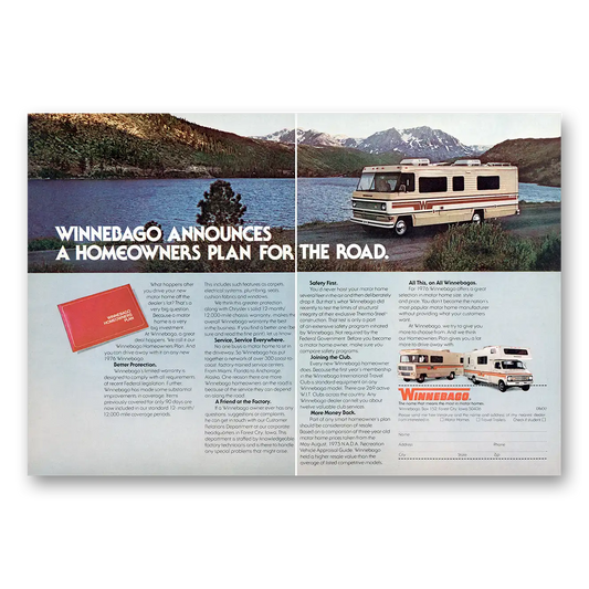 1975 Winnebago Motor Home Homeowners Plan for the Road Vintage Magazine Print Ad