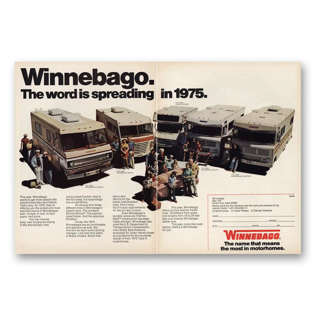 1975 Winnebago Motor Home Word Is Spreading in Vintage Magazine Print Ad