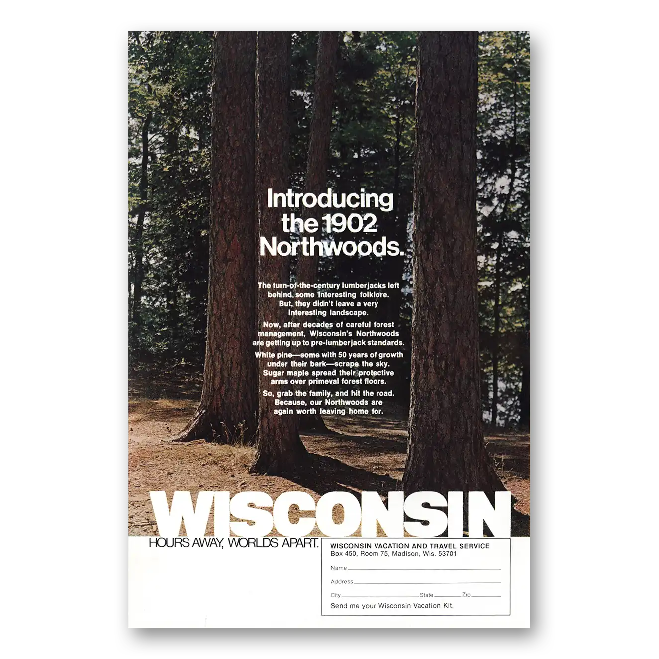 1973 Wisconsin Introducing the 1902 Northwoods Vintage Magazine Print Ad